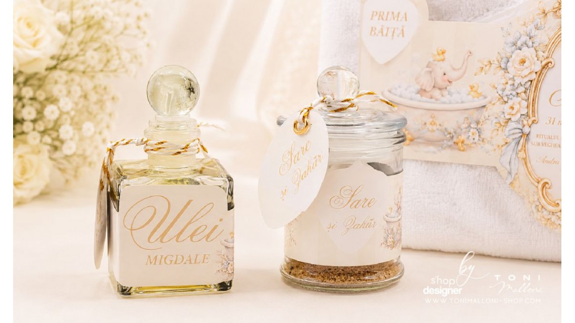 Set Prima Băiță după Botez cu Nașii pentru baieti cu elefant Atelier Paris 11